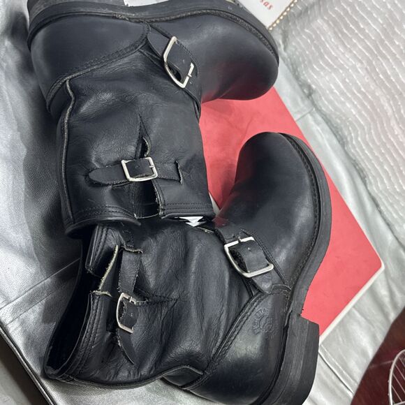 (M5) NANA Vintage BLACK ENGINEER BOOTS Goodyear Welted- Sz 6,E Made in USA